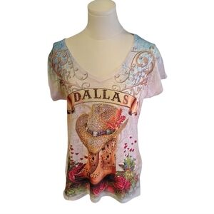 Sweet Giselle Country Western Rhinestone Short Sleeve Tee Size Large